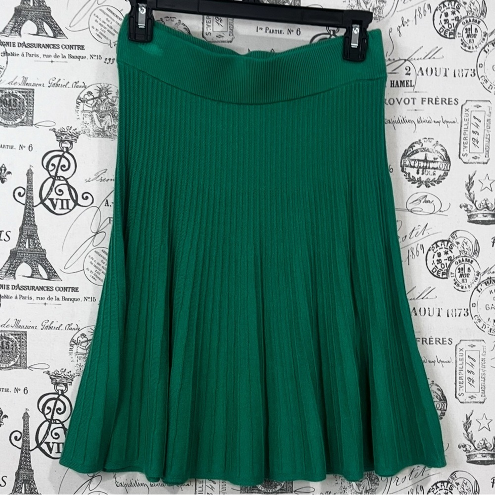 Ann Taylor Petite Green Sweater Knit Pleated Midi Skirt SP - Picture 6 of 11
